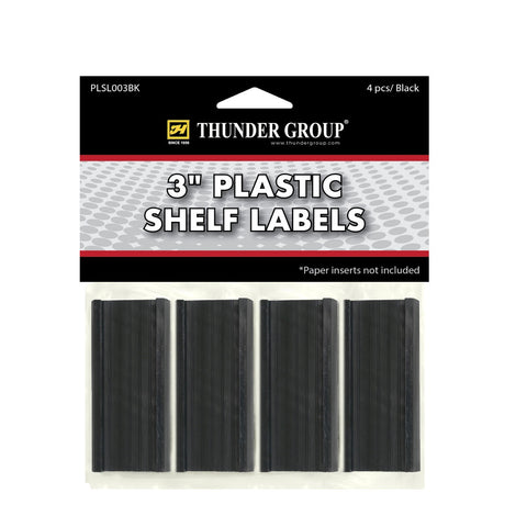 Thunder Group PLSL003BK 3" Black Plastic Shelf Label Holder, Pack of 4