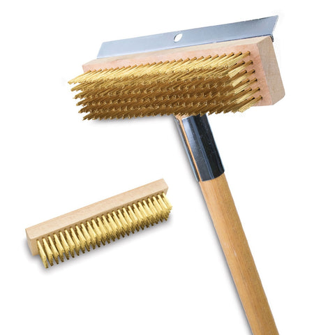 Malish POB Pizza Oven Brush with Brass Bristles and Zinc-Plated Scraper, 42" Wood Handle