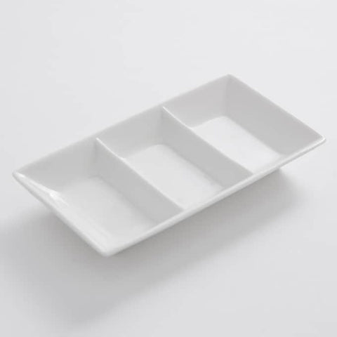 American Metalcraft PORSD3R 3-Compartment White Porcelain Sauce Dish