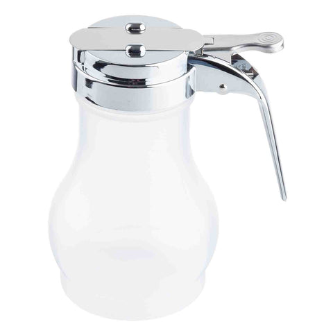 TableCraft PP410RE 10 oz. Teardrop Polypropylene Syrup Dispenser with Red ABS Top