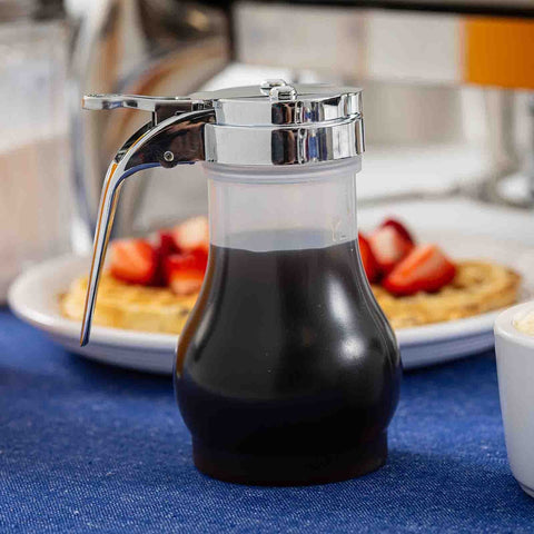Tablecraft PP410 10 oz Teardrop Syrup Dispenser with Chrome-Plated Metal Top