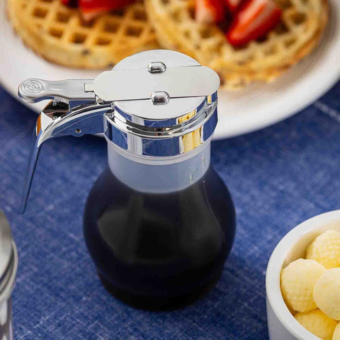 Tablecraft PP410 10 oz Teardrop Syrup Dispenser with Chrome-Plated Metal Top