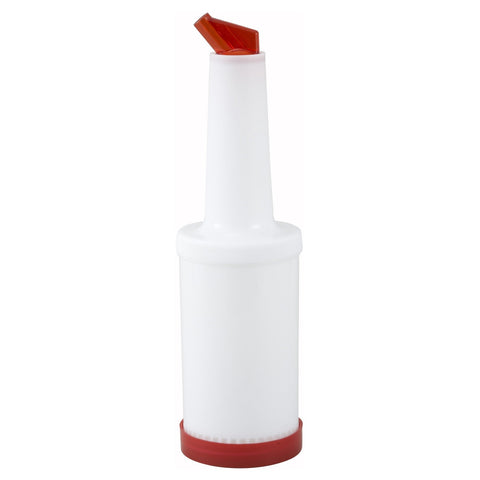 Winco PPB-1R 1 Qt Liquor and Juice Multi-Pour Bottle with Red Spout and Lid