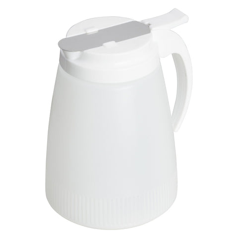 Winco PSUD-32 32 oz Plastic Syrup Dispenser with Stainless Steel Slide Cover