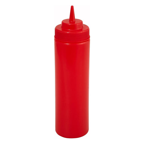 Winco PSW-16R 16 oz Wide-Mouth Red Plastic Squeeze Bottle