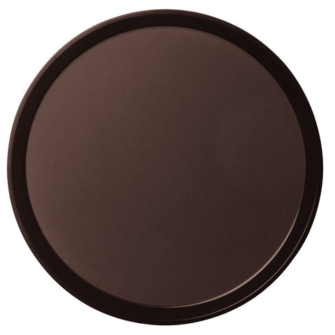 Cambro PT1400167 14" Brown Round Polytread Non-Skid Serving Tray