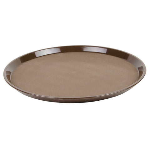 Cambro PT1600167 16" Round Brown Polytread Non-Skid Serving Tray