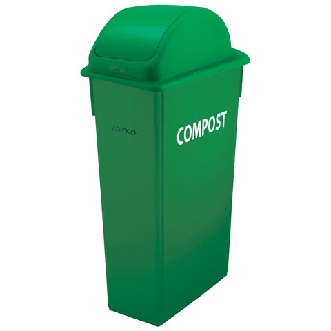Winco PTC-23GRC 23 Gallon Slender Compost Trash Can, Green