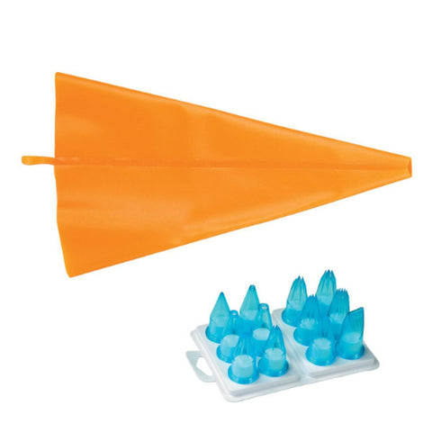 Fat Daddio's PTS-3028-SB 13-Piece Pastry Tube and Silicone Pastry Bag Decorating Set