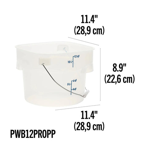 Cambro PWB12PROPP190 FreshPro CamRounds 12 Qt. Translucent Round Food Storage Pail with Bail Handle