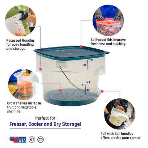 Cambro PWB12PROPP190 FreshPro CamRounds 12 Qt. Translucent Round Food Storage Pail with Bail Handle
