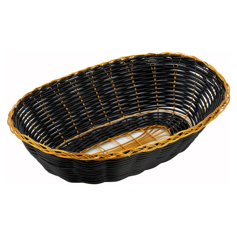 Winco PWBK-9V Black and Gold Poly Woven Oval Basket