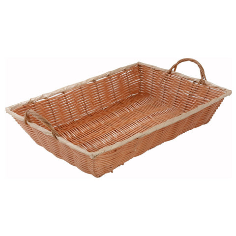 Winco PWBN-16B Natural Woven Rectangular Basket with Handles, 16" x 11" x 3"