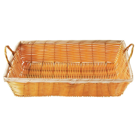 Winco PWBN-16B Natural Woven Rectangular Basket with Handles, 16" x 11" x 3"