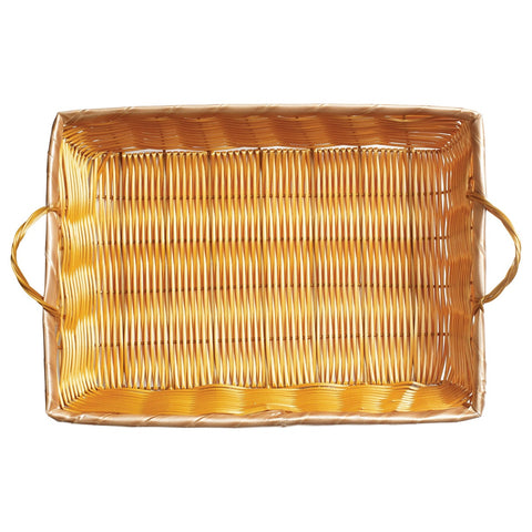 Winco PWBN-16B Natural Woven Rectangular Basket with Handles, 16" x 11" x 3"