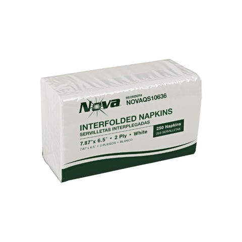 Nova QS10636 White 2-Ply Interfolded Dispenser Napkin, 7.87 x 6.5