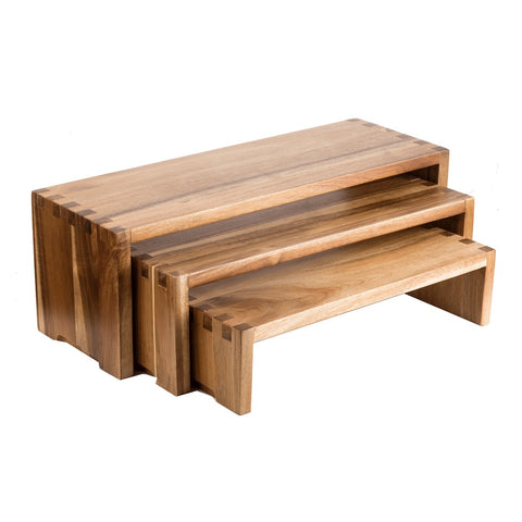 TableCraft RACA300 Cascade Risers Acacia Wood Set of 3 Nesting Display Stands