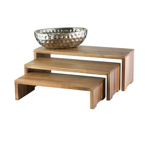 TableCraft Products RACA300 Cascade Risers - Acacia Wood Rectangular Nesting Display Stand Set