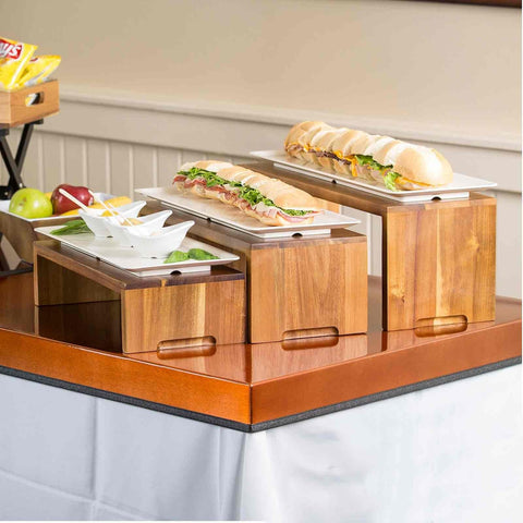 TableCraft RACA300 Cascade Risers Acacia Wood Set of 3 Nesting Display Stands