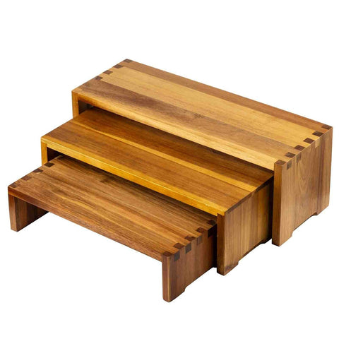 TableCraft RACA300 Cascade Risers Acacia Wood Set of 3 Nesting Display Stands