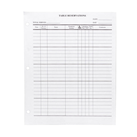 H. Risch RESSHEETS 50PK Reservation Filler Sheets 8-1/2" x 11" - 50/Pack