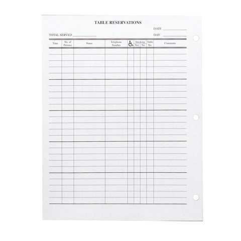 H. Risch RESSHEETS 50PK Reservation Filler Sheets 8-1/2" x 11" - 50/Pack