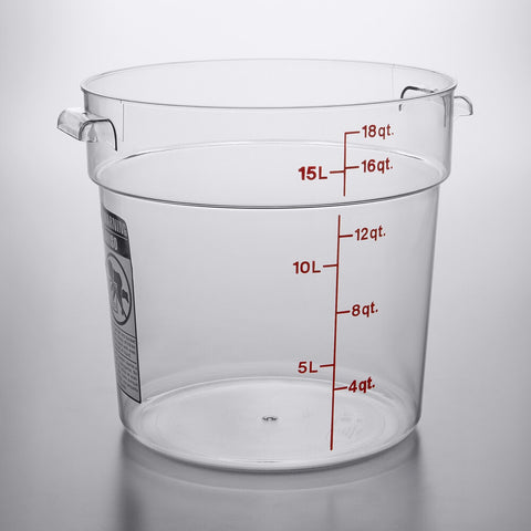 Cambro RFSCW18135 Camwear 18 Qt. Clear Round Polycarbonate Food Storage Container