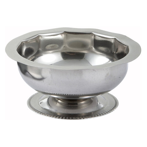 Winco SD-5 5 oz. Stainless Steel Sherbet Dish with Paneled Design and Gadroon Edge Footed Base