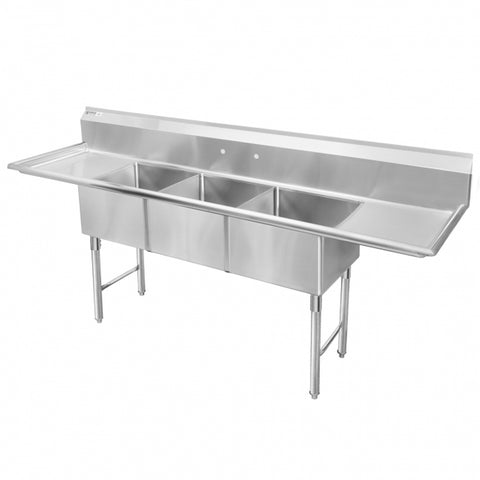 GSW USA SE16203D18 Three Compartment Sink with Dual 18" Drainboards