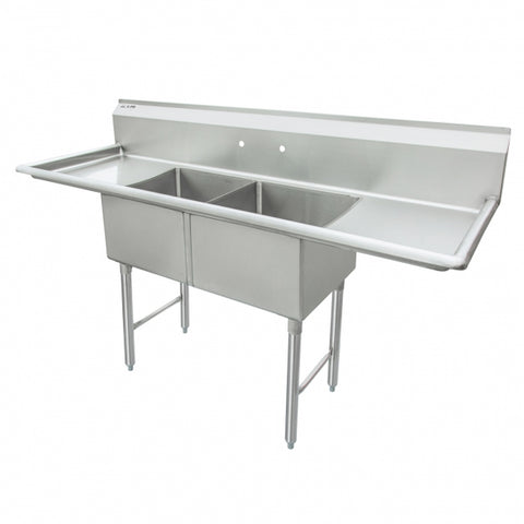 GSW USA SE18182D 2-Compartment Sink with Left and Right Drainboards, 72-1/4"W x 24"D x 45"H