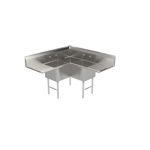 GSW USA SE18183C 3-Compartment Corner Sink with Dual 18" Drainboards