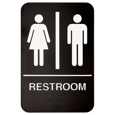 Winco SGN-603 Restroom Information Sign with Braille, 6" x 9\" Black