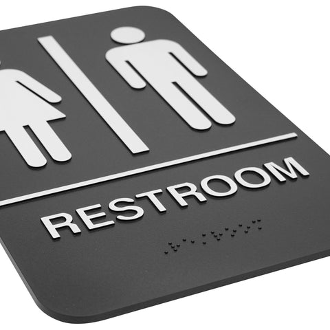 Winco SGN-603 Restroom Information Sign with Braille, 6" x 9\" Black
