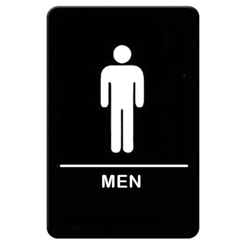 Winco SGNB-605 Men's Restroom Sign with Braille, 6" x 9\" Black