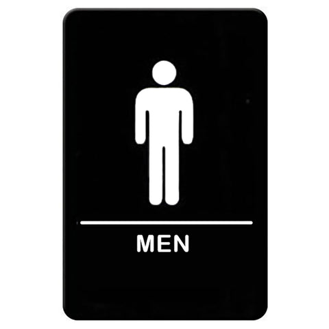 Winco SGNB-605 Men's Restroom Sign with Braille, 6" x 9\" Black