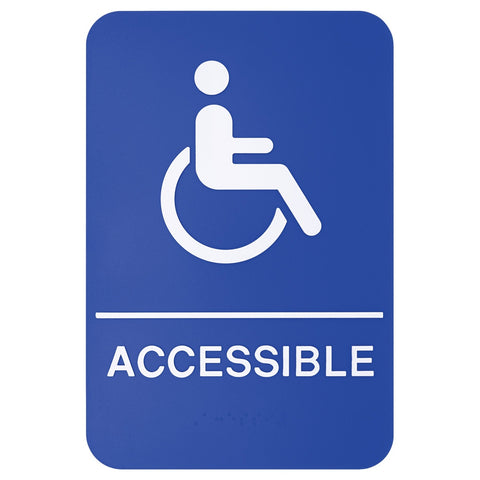 Winco SGNB-653B Handicap Accessible Information Sign with Braille, 6" x 9\" Blue