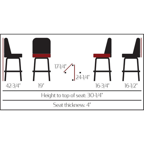 Oak Street Manufacturing SL2133-BLK Standard Bucket Barstool with Gloss Black Square Swivel Frame