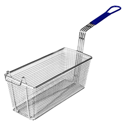 Thunder Group SLFB005 Nickel-Plated Fryer Basket with Blue Coated Handle and Front Hook (13 3/8 x 5 3/4 x 5 3/4 in)