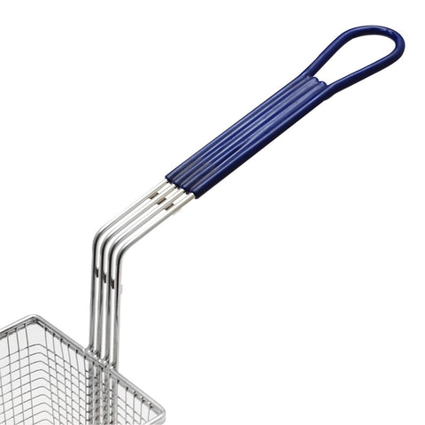 Thunder Group SLFB005 Nickel-Plated Fryer Basket with Blue Coated Handle and Front Hook (13 3/8 x 5 3/4 x 5 3/4 in)
