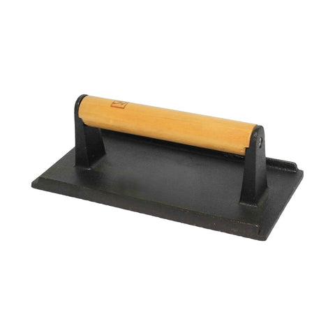 Thunder Group SLKSW095 5" x 9" Cast Iron Steak Weight with Wood Handle