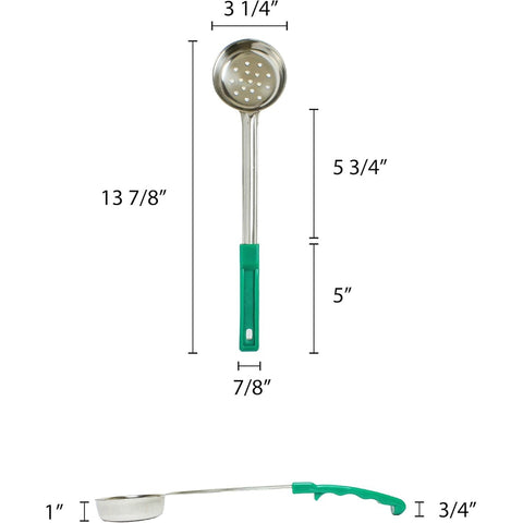 Thunder Group SLLD104PA 4 oz Perforated Portion Control Spoon with Green Handle