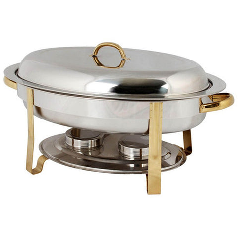 Thunder Group SLRCF0836GH 6 Quart Oval Chafing Dish with Gold Accents and Lift-Off Cover