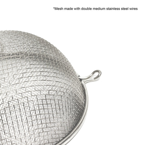 Thunder Group SLSTN5408 8" Double Medium Mesh Strainer with Wooden Handle