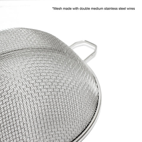 Thunder Group SLSTN5410 10" Double Medium Mesh Strainer with Wooden Handle