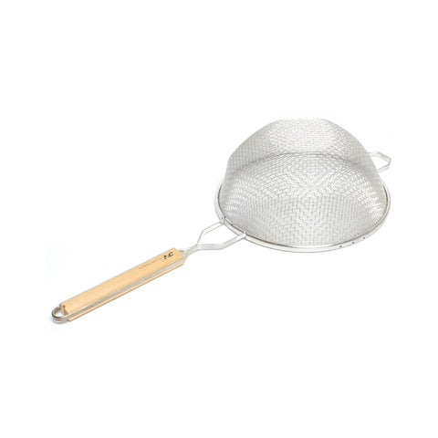 Thunder Group SLSTN5410 10" Double Medium Mesh Strainer with Wooden Handle