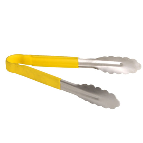 Thunder Group SLTG810Y 10" Stainless Steel Utility Tongs with Yellow Non-Slip Handle