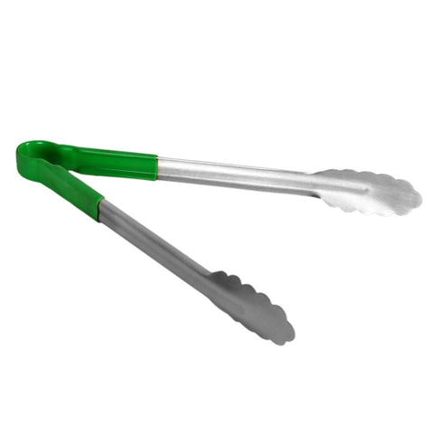 Thunder Group SLTG812G 12" Green Stainless Steel One-Piece Utility Tongs