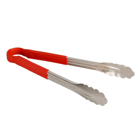 Thunder Group SLTG812R 12" Stainless Steel Utility Tongs with Red Non-Slip Handle