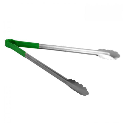 Thunder Group SLTG816G 16" Stainless Steel Utility Tongs with Green Non-Slip Handle