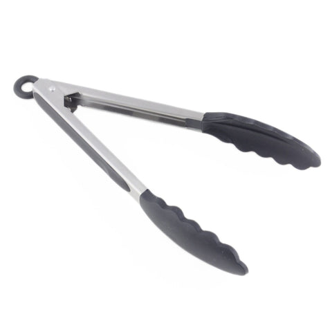 Thunder Group SLTHUT610 9" Stainless Steel Utility Tongs with Black Silicone Grip